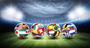 3D futbol topuyla ülkelerin bayrakları takım