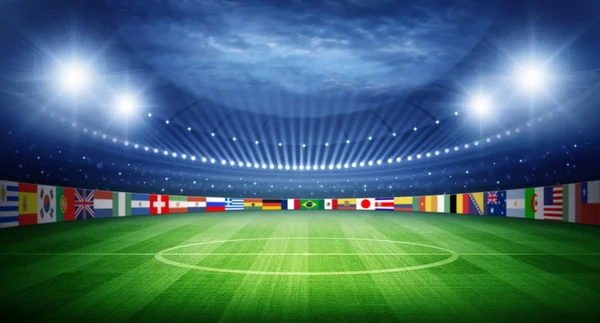 Stadium and nations teams flags — Stock Photo, Image