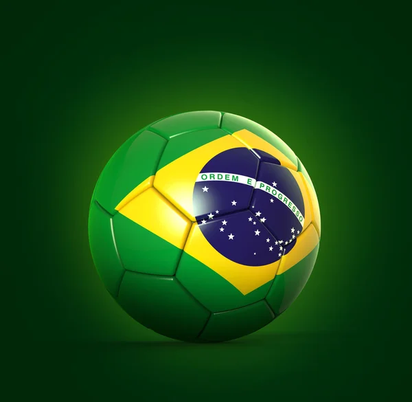 Bola de fútbol 3d con bandera de Brasil — Foto de Stock