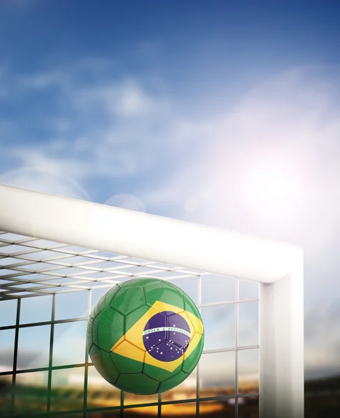 3d Minge de fotbal cu steagul Braziliei — Fotografie, imagine de stoc