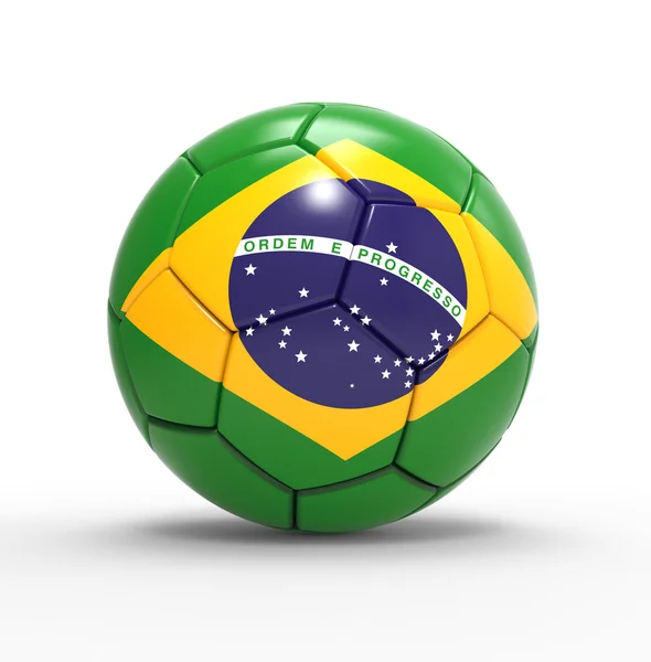 3D fotboll med Brasilien flagga — Stockfoto