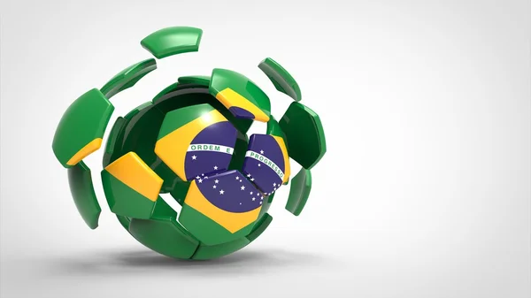 Pallone da calcio 3d con bandiera brasiliana — Foto Stock