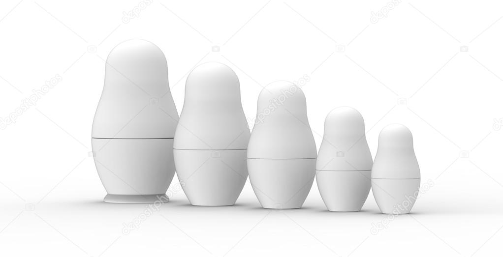 Set of unpainted Russian Dolls on white
