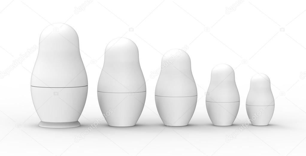Set of unpainted Russian Dolls on white