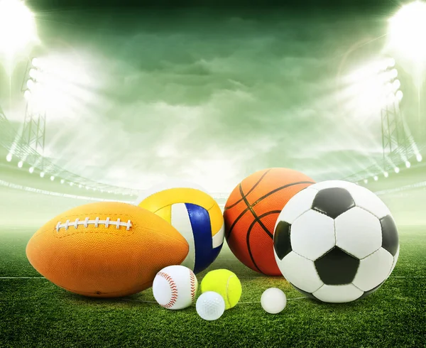 Sports balls in stadium — Stock Photo, Image