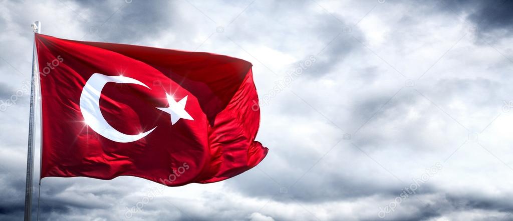 Turkish flag with cloudy sky