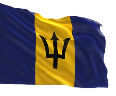 Barbados ulusal bayrağının gerçekçi 3D görüntüsü, yüksek kaliteli kumaş dokusu