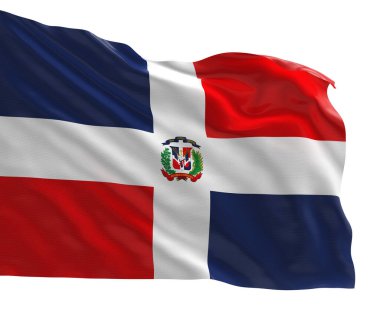 Dominik Cumhuriyeti ulusal bayrağının gerçekçi 3D görüntüsü, yüksek kaliteli kumaş dokusu