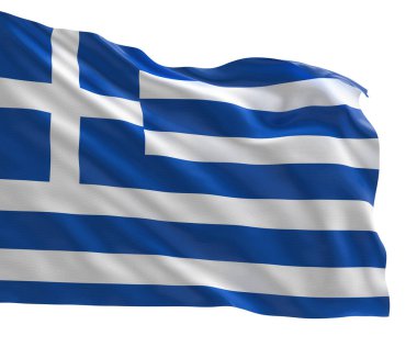 Yunanistan 'ın ulusal bayrağı ve yüksek kaliteli kumaş dokusunun gerçekçi 3D görüntüsü