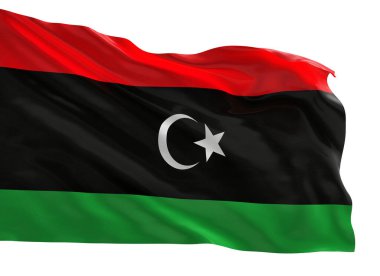 Libya ulusal bayrağının gerçekçi 3D tasarımı, yüksek kaliteli kumaş dokusu