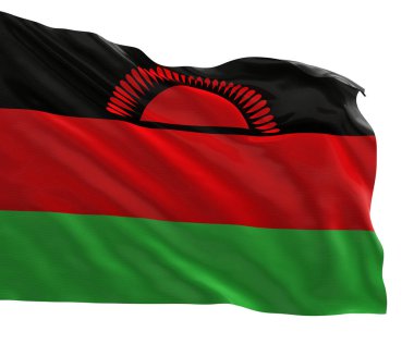 Malawi ulusal bayrağının gerçekçi 3D görüntüsü, yüksek kaliteli kumaş dokusu
