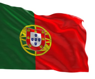 Portekiz ulusal bayrağının gerçekçi 3D görüntüsü, yüksek kaliteli kumaş dokusu