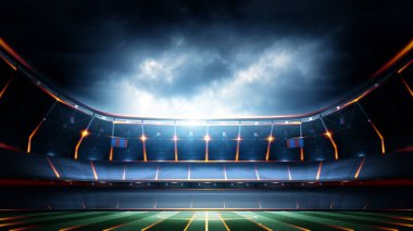 Gece futbol stadyumu. Hayali bir stadyum modellenir ve tasarlanır..