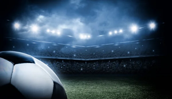 Soccer ball in the stadium — Stock Photo, Image