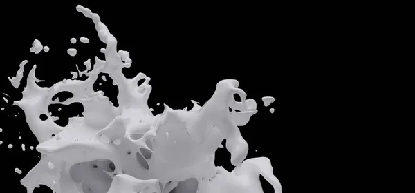3Dレンダリング 白い液体スプラッシュ 抽象流体の背景 ミルクスプラッシュ — ストック写真