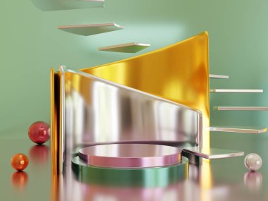3D Render, Podyum kaidesi ya da platformu boş alan arkaplanı minimal, 3d ürün modeli, Ürün sunumu, Lüks sürümü