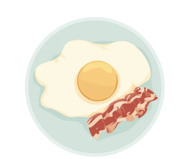 Bir dilim kızarmış pastırmalı sahanda yumurta. Bir yumurta sarısı ile çırpılmış yumurta. Kızarmış domuz. Vektör simgesi izole edildi. Restoran ve kafe menüsü için çırpılmış yumurta. ev mutfağı