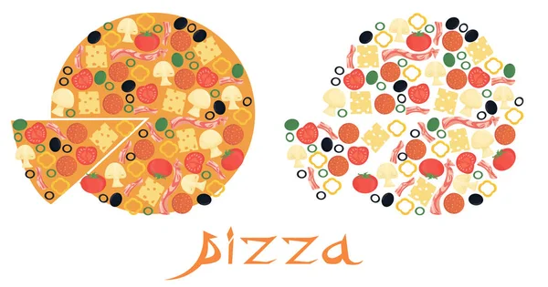 Duas Versões Logotipo Pizzaria Com Palavra Pizza Letras Forma Pizza — Vetor de Stock