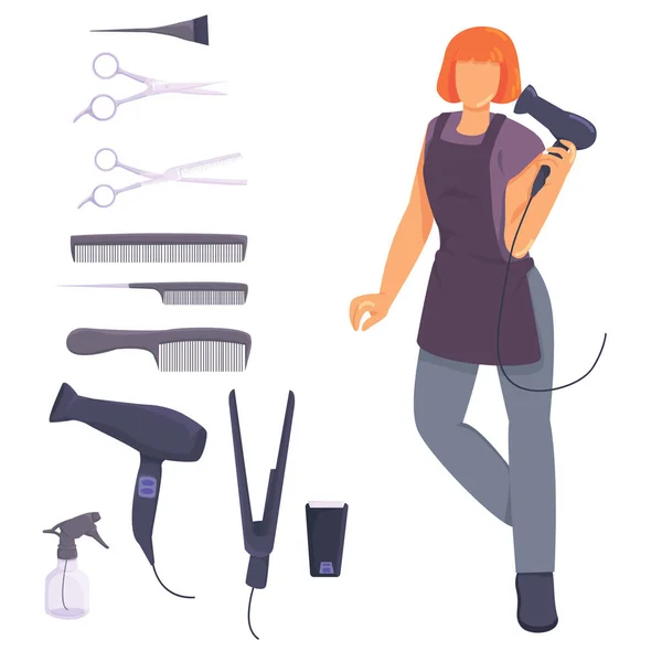 Coiffeur Salon Coiffure Concept Fille Coiffeuse Avec Sèche Cheveux Dans — Image vectorielle