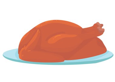 Tabakta pişirilmiş ikon tavuk. Et pişirmek. Mutfak. Kızarmış tavuk. Vektör izole. düz.