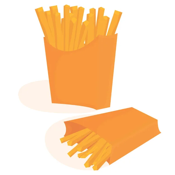 Kızarmış patates. Pakette patates kızartması var. Fast food. Sağlıksız lezzetli yemekler. Vektör düzlüğü beyaz arkaplanda izole.