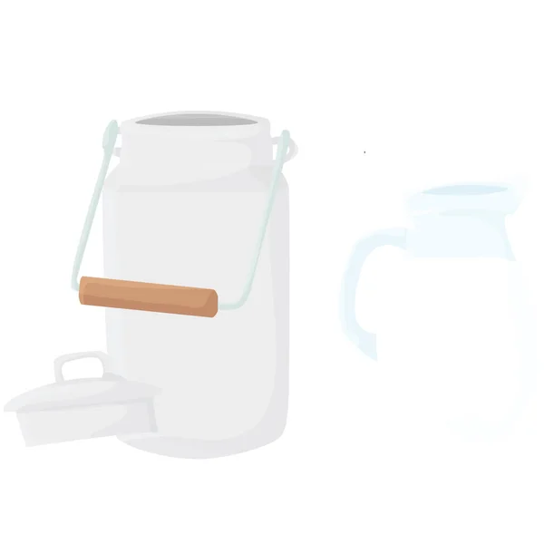 Bir kutu ve bir sürahi süt. Süt taşımak için aletler. Süt ürünleri konsepti. Vektör düzlüğü izole.