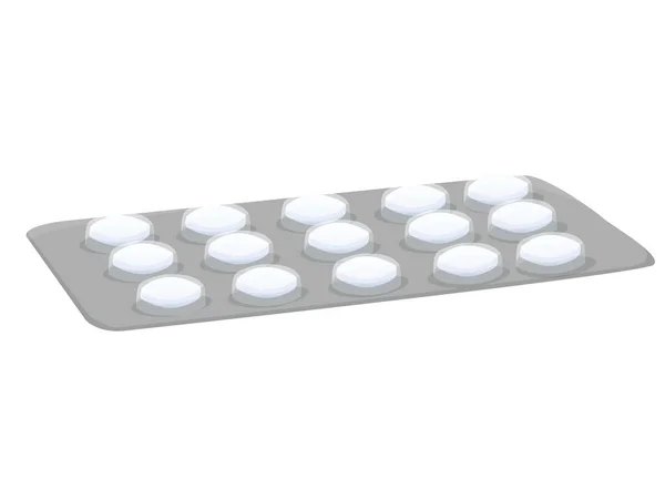 Pílulas Brancas Planas Redondas Embalagens Isoladas Fundo Branco Publicidade Medicamentos —  Vetores de Stock
