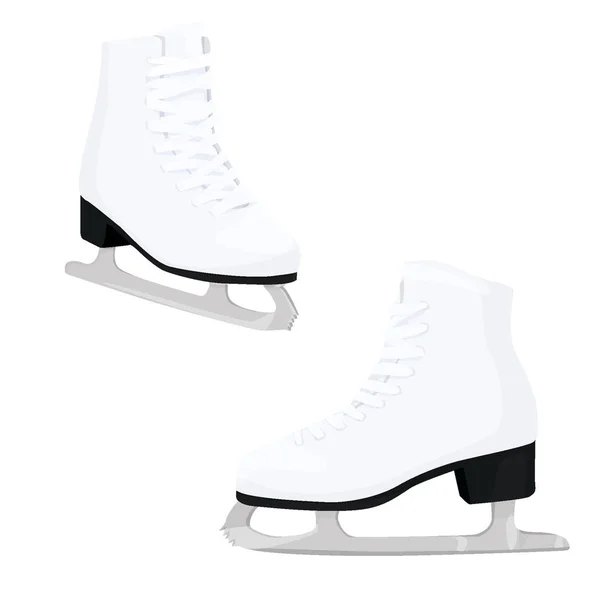 Beyaz arka planda izole edilmiş bir çift beyaz paten. Buz pateni. Kış sporları. Spor aksesuarları. vektör düzlüğü.