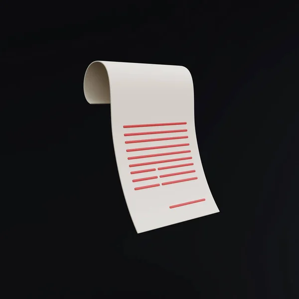 3d render paper document isolated on black background.