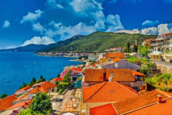 Vista Panoramica Sulla Riva Del Mare Della Città Costiera Turistica — Foto Stock