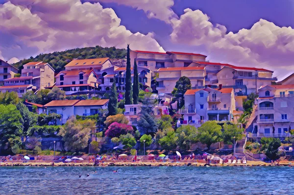 Vista Panoramica Sulla Riva Del Mare Della Città Costiera Turistica — Foto Stock