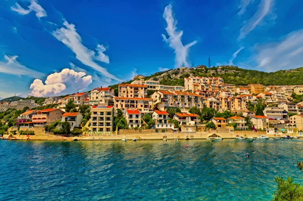 Vista Panoramica Sulla Riva Del Mare Della Città Costiera Turistica — Foto Stock