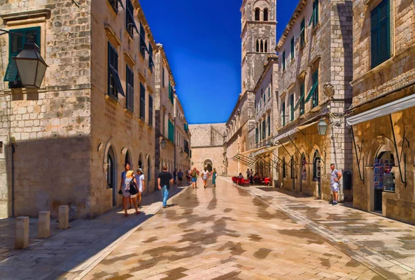 Turistas Las Calles Dubrovnik Durante Soleado Día Verano — Foto de Stock