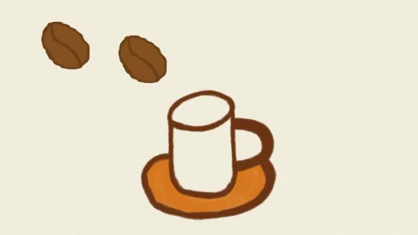 Animation Coffee Beans Transformation Hot Coffee Cup — Stock video