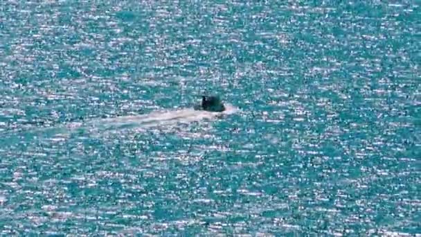 Lonely Fisherman Boat Sailing Sea Bay Sunny Summer Day — Stock Video