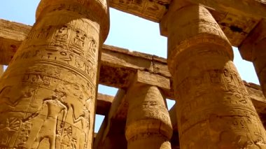 Various hieroglyphs, signs and symbols depicted inside the Karnak Temple in Luxor, Egypt. 