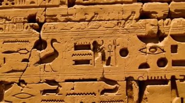 Various hieroglyphs, signs and symbols depicted inside the Karnak Temple in Luxor, Egypt. 