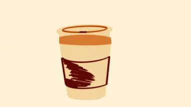 Renkli arka plan, metin yazıtları ve sıcak buharlı kahve animasyonu.