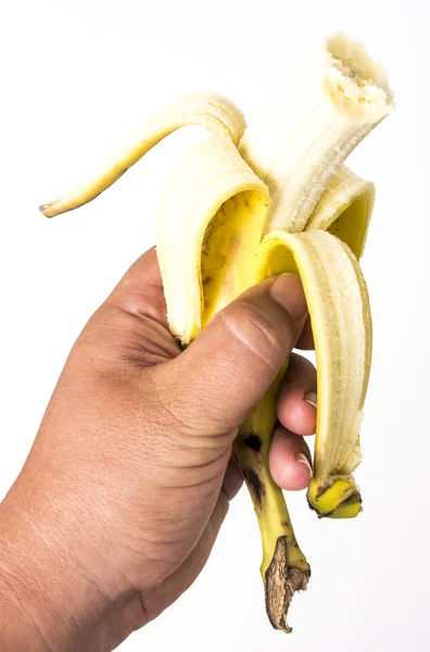 Holding a real peeld banana — Stock Photo, Image