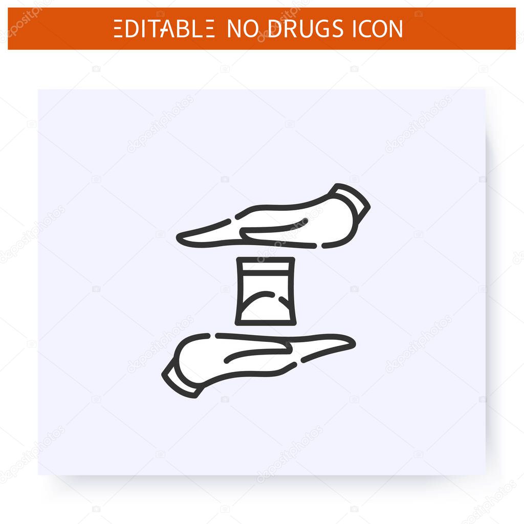 Drug trafficking line icon. Illicit trafficking. Dealer. Dose supply. Dope trafficking. Crime. Selling drugs. Drug addiction. Isolated vector illustration. Editable stroke