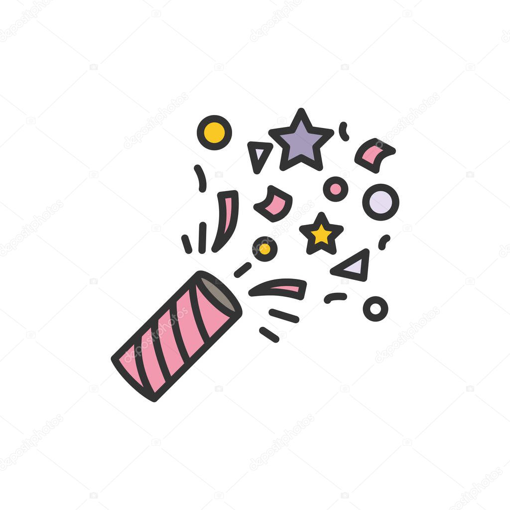 Confetti color icon. Celebration toy. New year celebration. Celebrating moments, details and festive decorations. Christmas and New Year holidays concept. Isolated vector illustration.Editable stroke