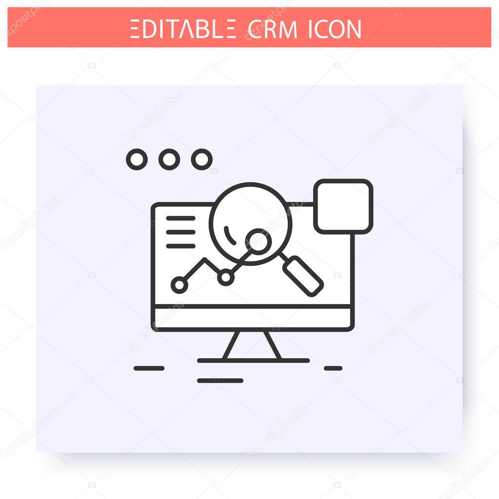 Analytical CRM line icon. Sales effectivity analyse and marketing strategies system. Automating workflow processes. Customer relationship management. Isolated vector illustration. Editable stroke