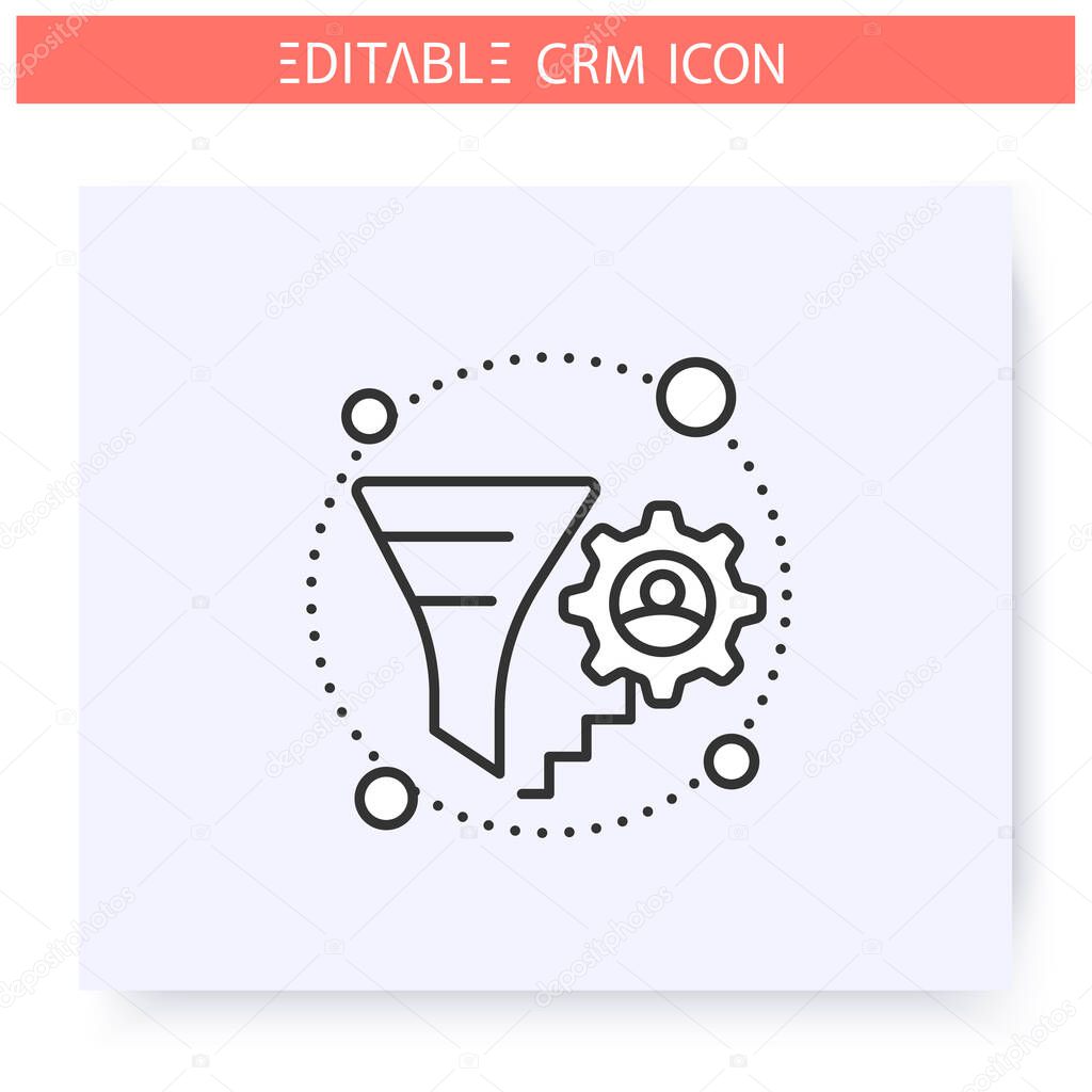 Lead management line icon. Lead generation, input, track and analyze CRM service. Automating workflow processes. Customer relationship management. Isolated vector illustration. Editable stroke