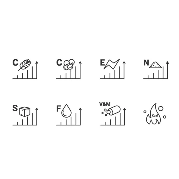 栄養補助食品のコンテンツラインアイコンセット — ストックベクタ