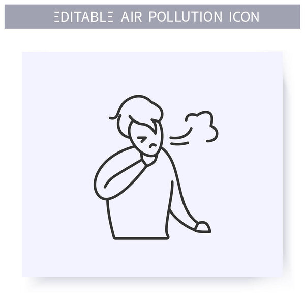 Breathing problems line icon. Coughing man