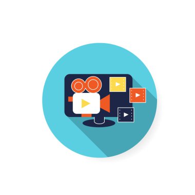 Video film düz simgesi. Renk illüstrasyonu