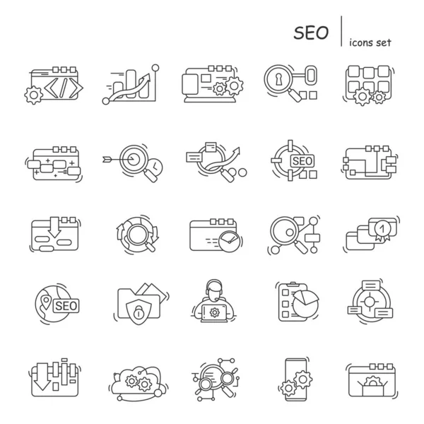 Conjunto de iconos de SEO y desarrollo. Comercialización online — Vector de stock