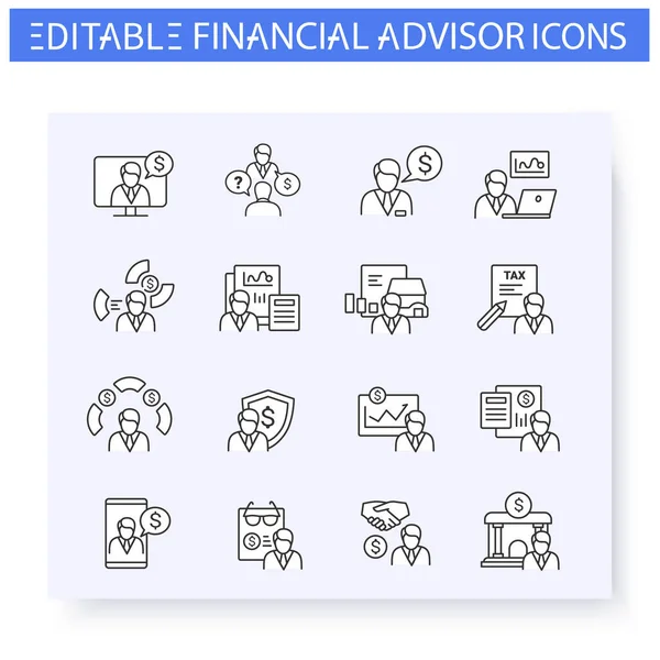 Zestaw ikon doradztwa finansowego. Możliwość edycji — Wektor stockowy
