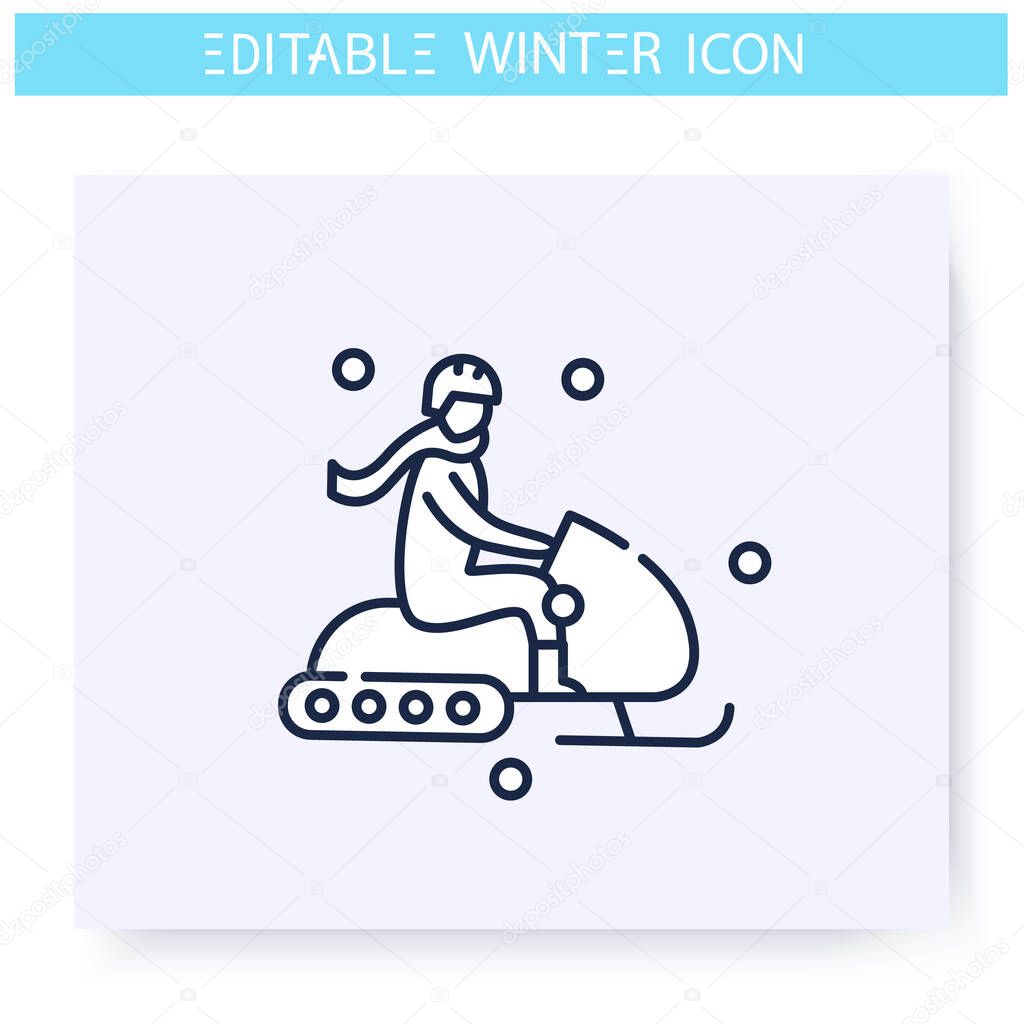 Snowmobiling line icon. Editable illustration