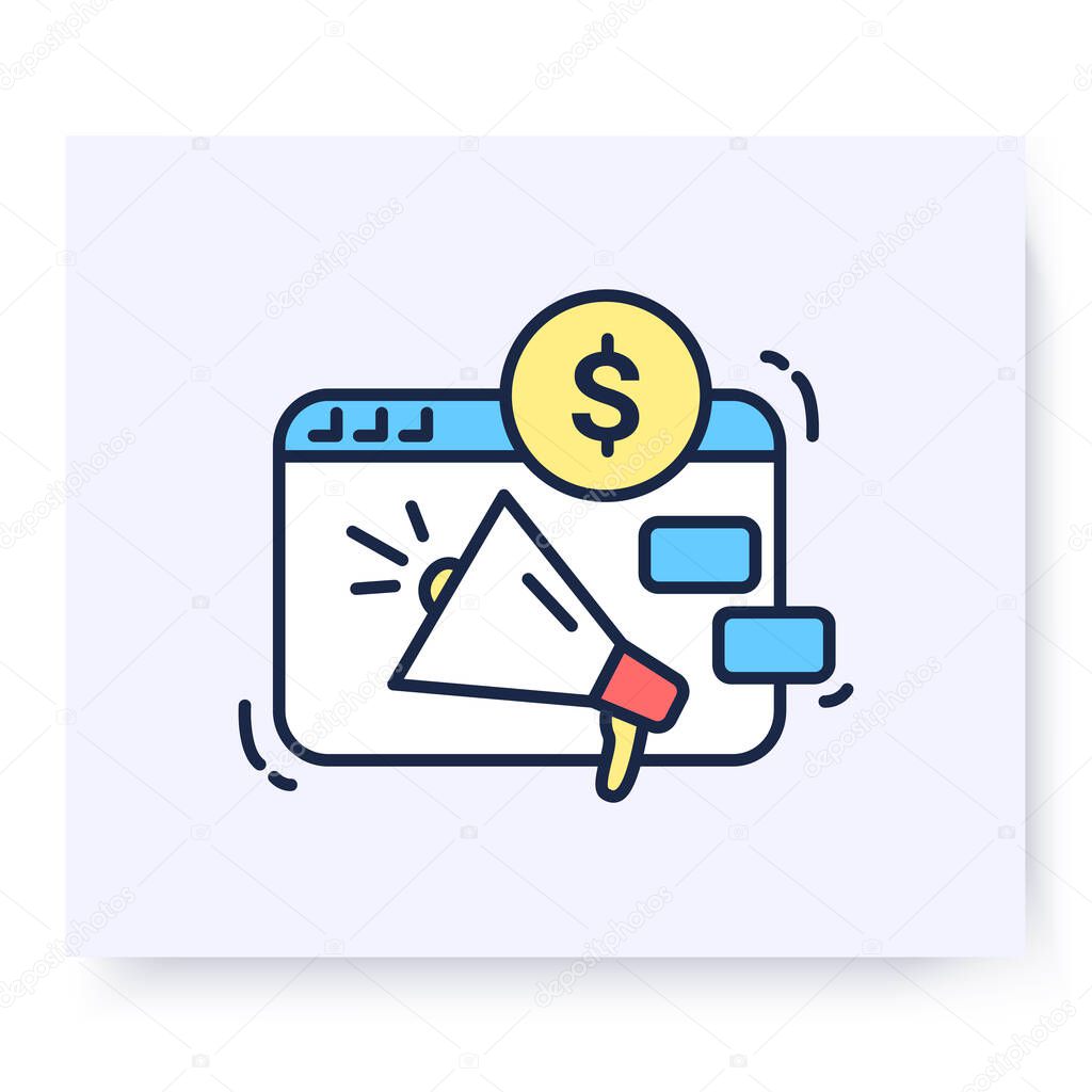 Paid advertising color icon. Vector illustration